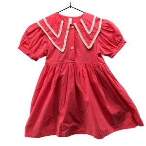 Sweet Tea Peter Pan Collar Dress Girls 6 Pink Cotton Lace Puff Sleeve Prairie